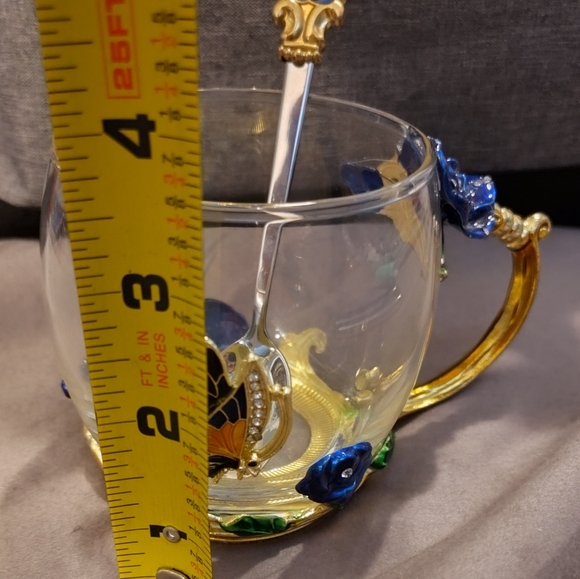 Vintage NEW Decorative Glass Mug & Spoon Set - Picture 10 of 10